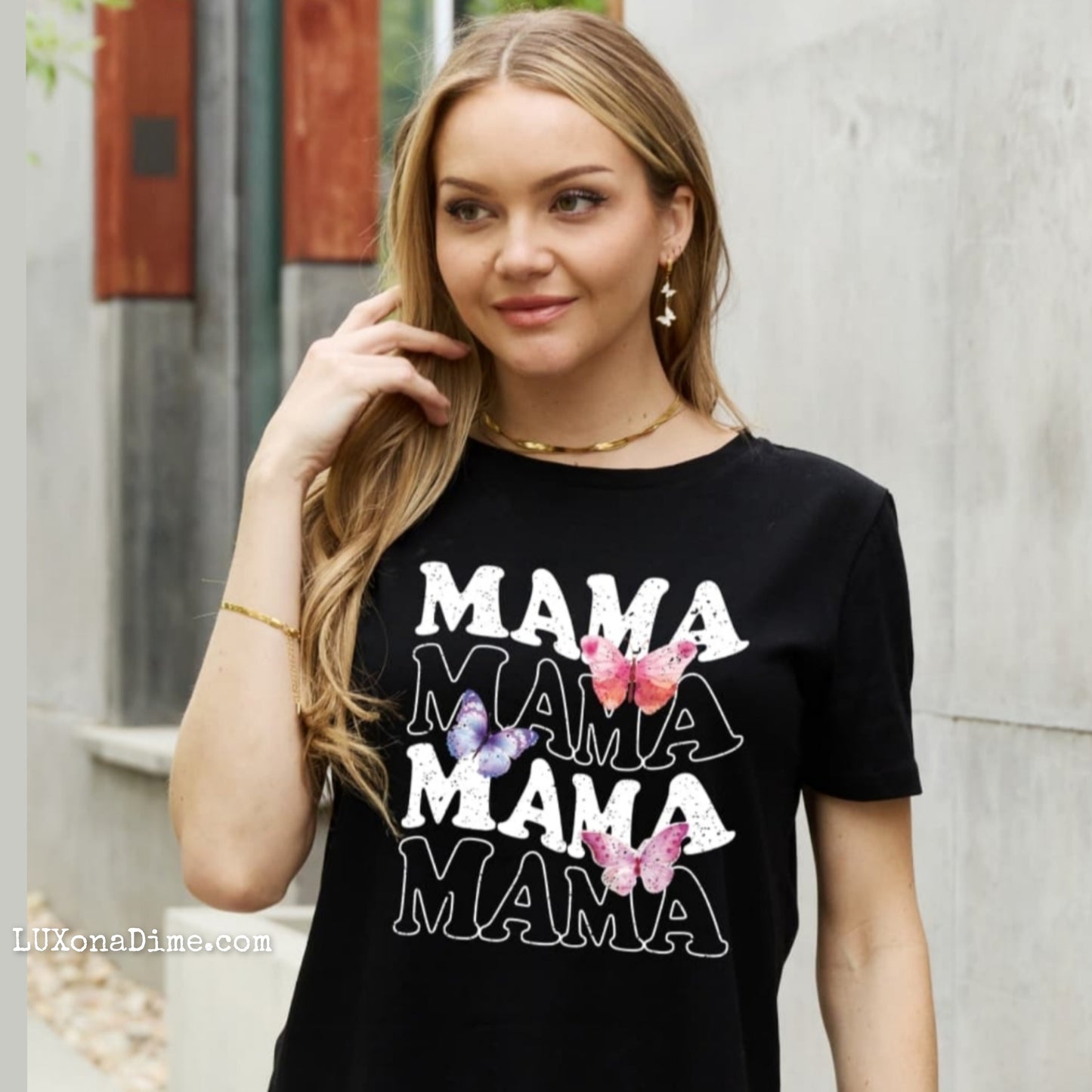 Colorful Butterfly MAMA Graphic Top 100% Cotton Short-sleeve Mom T-Shirt