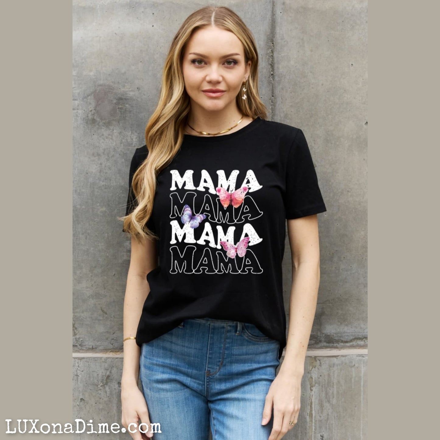 Colorful Butterfly MAMA Graphic Top 100% Cotton Short-sleeve Mom T-Shirt