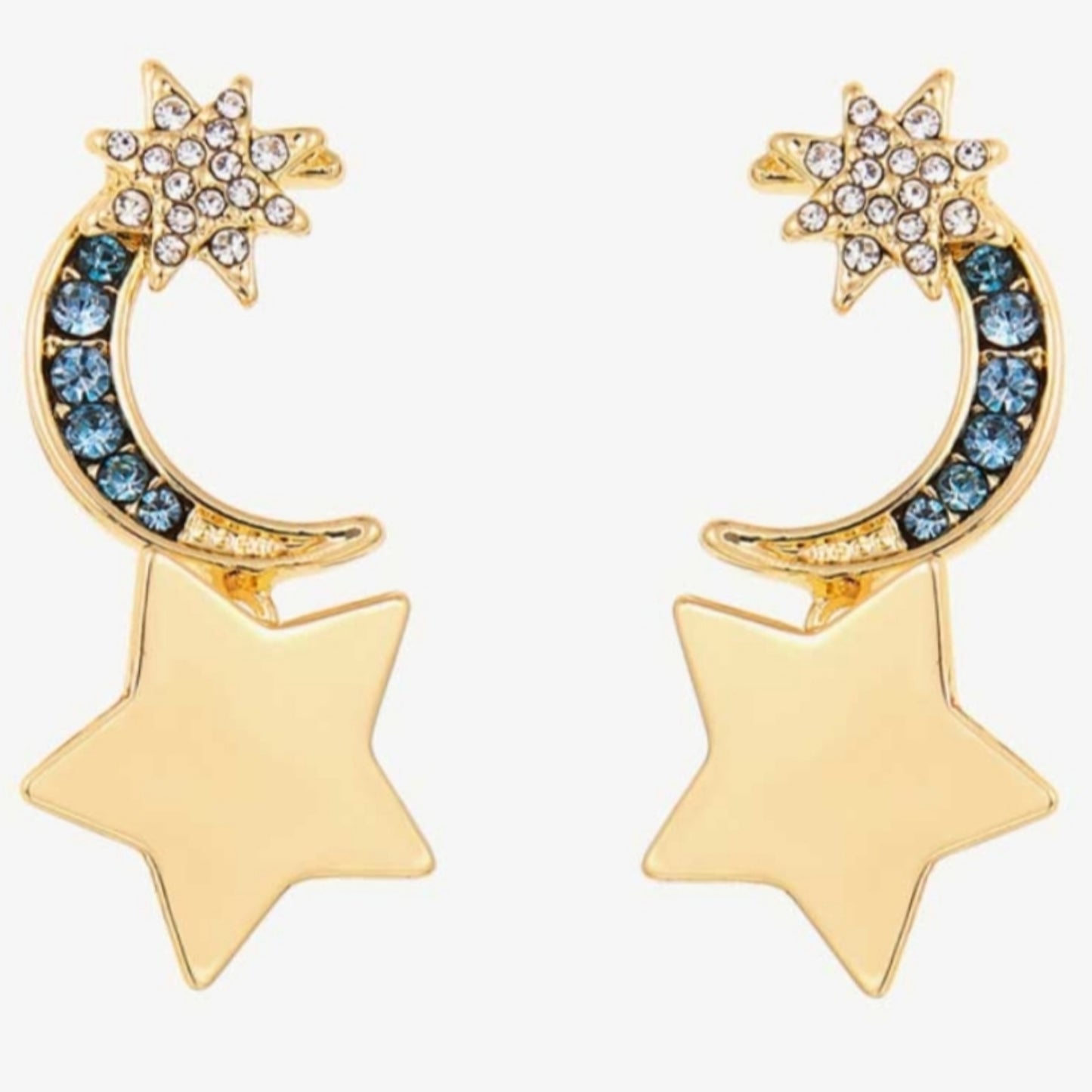 Lasting Wish Inlaid Rhinestone Star and Moon Drop Celestial Earrings