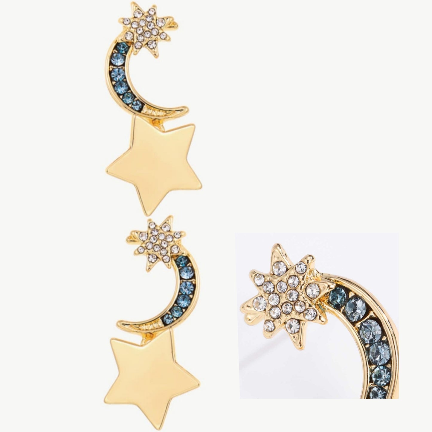 Lasting Wish Inlaid Rhinestone Star and Moon Drop Celestial Earrings