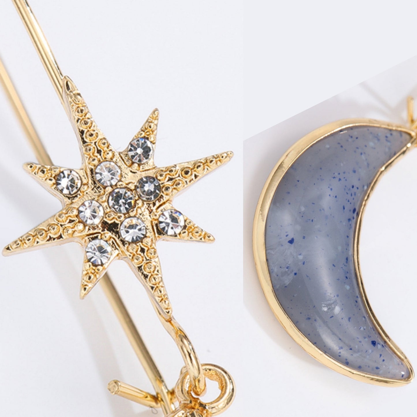 18K Gold Plated Rhinestone Star Resin Moon Dangle Drop Earrings