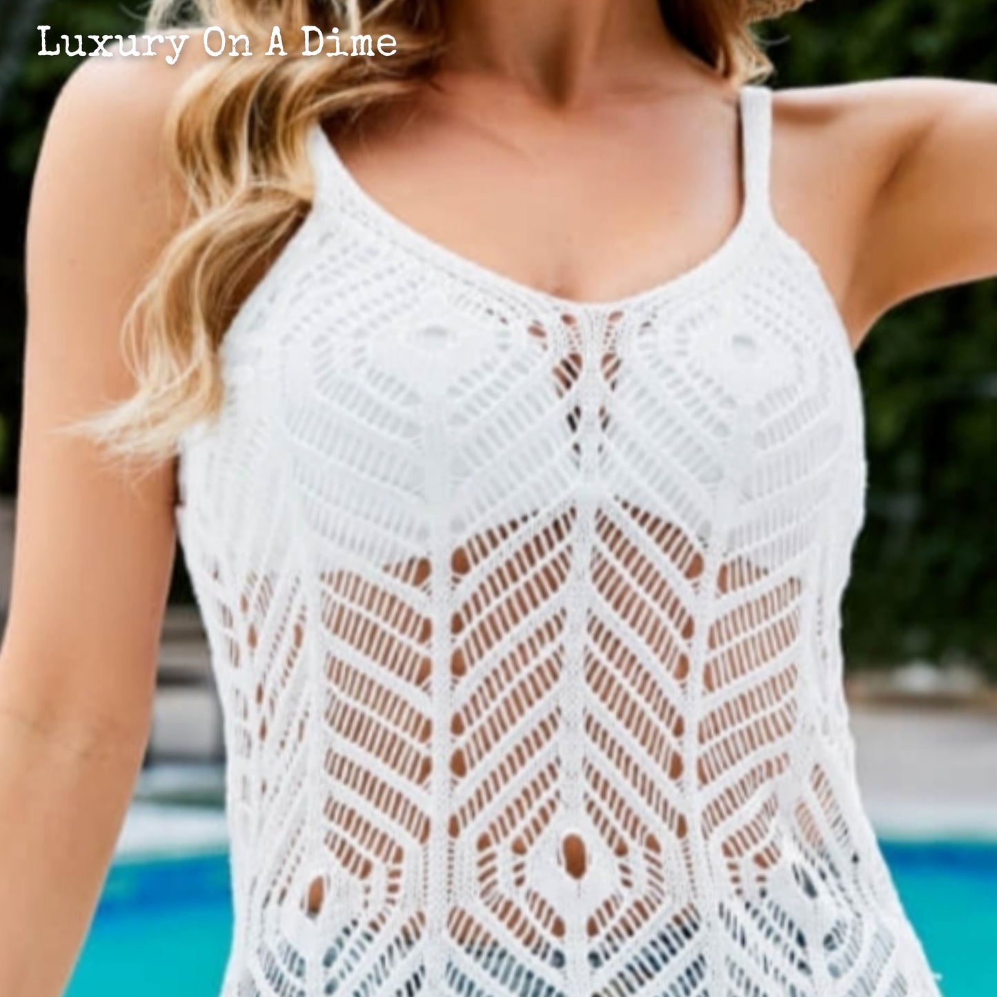 Cami Tank Top Openwork Fringe Tassle Hem Sleeveless Cover Up Fishnet Cutout Shirt