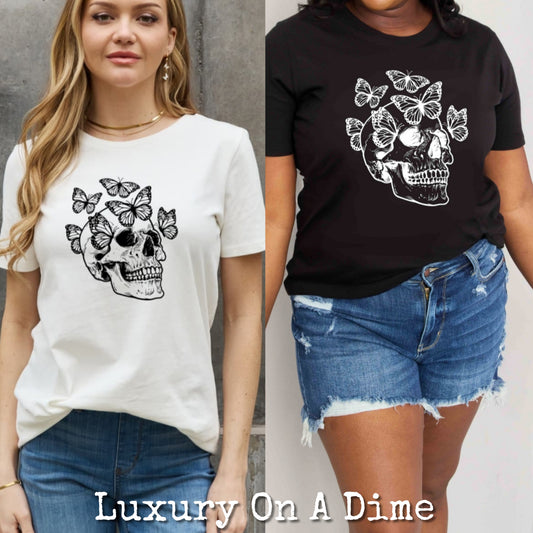 Skull Butterfly Contrasting Graphic 100% Cotton Short-sleeve Tee Shirt