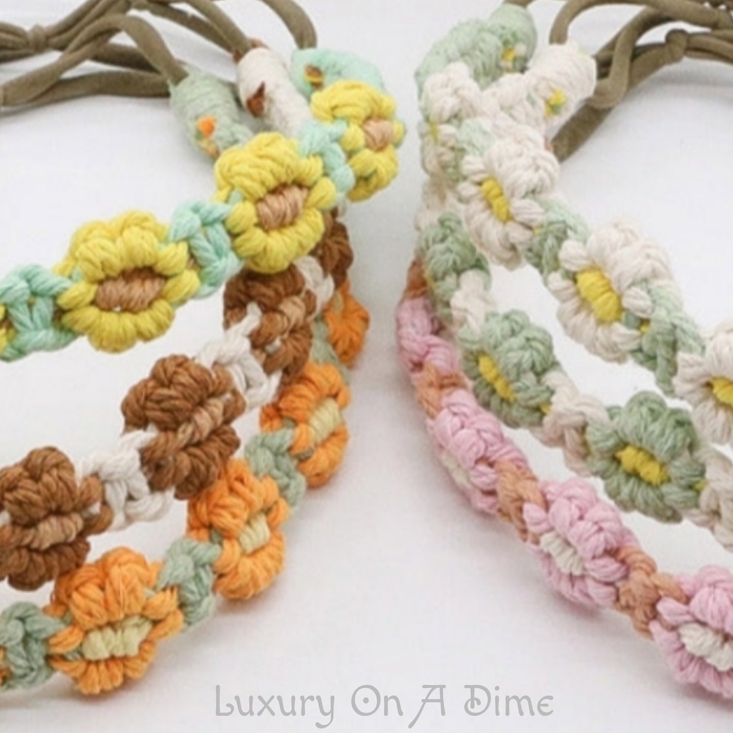 2-Pack Premium Colorful Daisy Macrame Boho Handmade Retro Headband