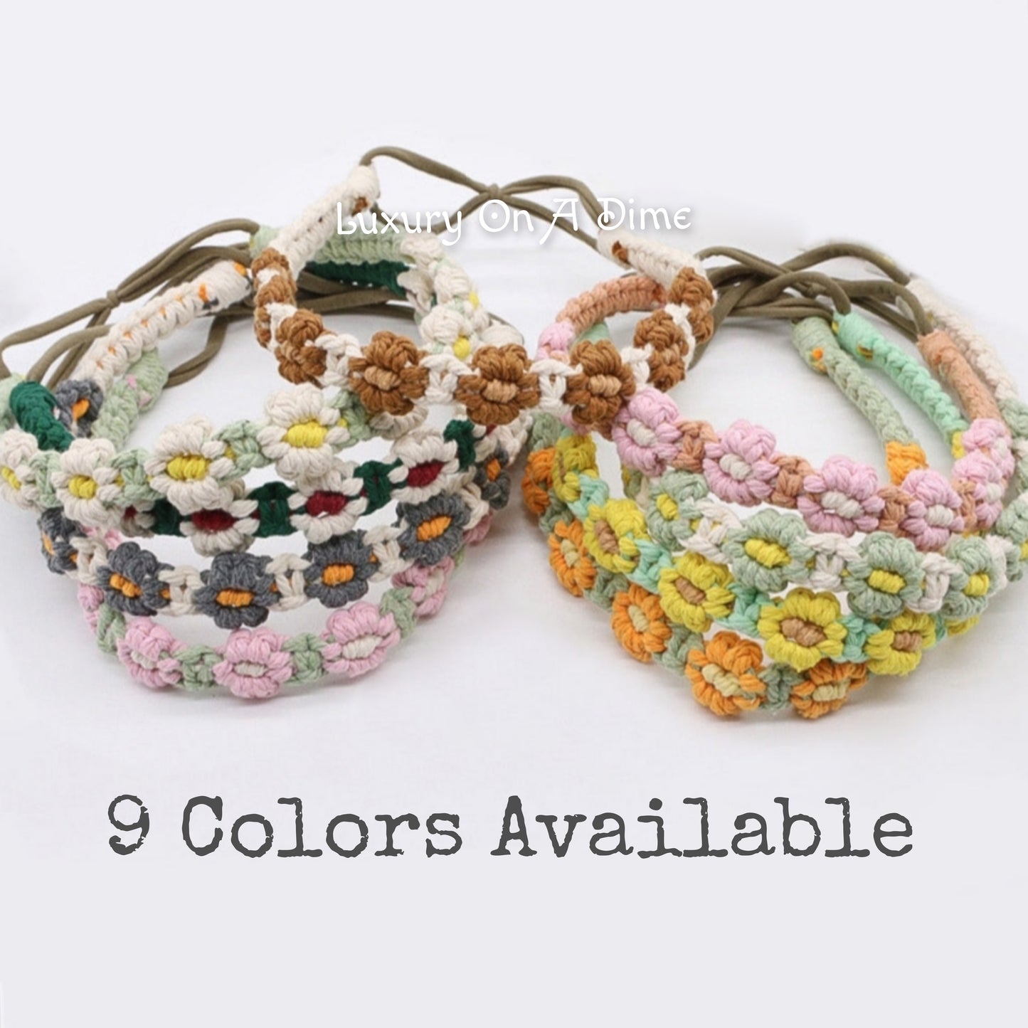 2-Pack Premium Colorful Daisy Macrame Boho Handmade Retro Headband