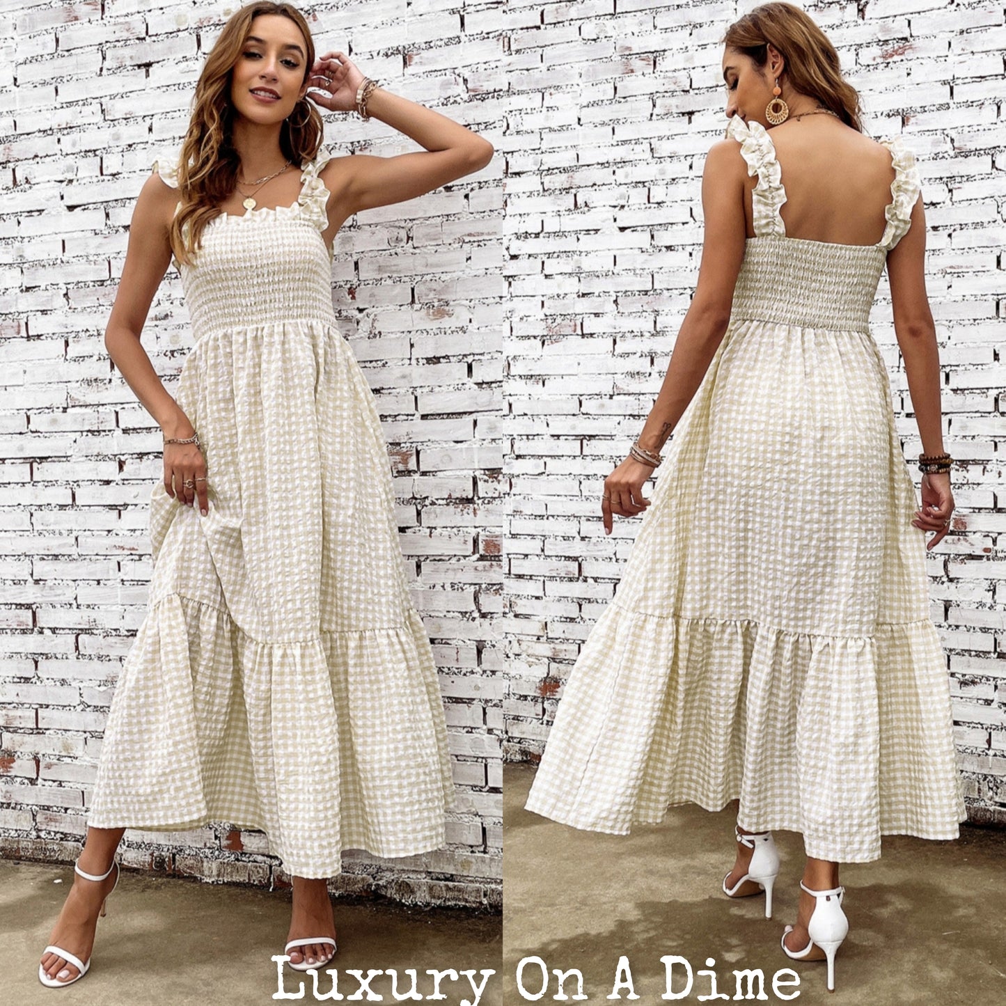 Farmhouse Chic Plaid Ruffle Strap Tiered Maxi Summer Dress