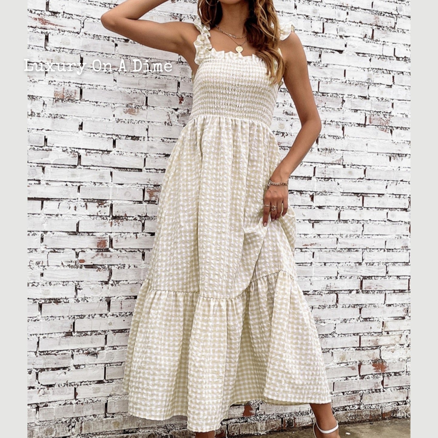 Farmhouse Chic Plaid Ruffle Strap Tiered Maxi Summer Dress