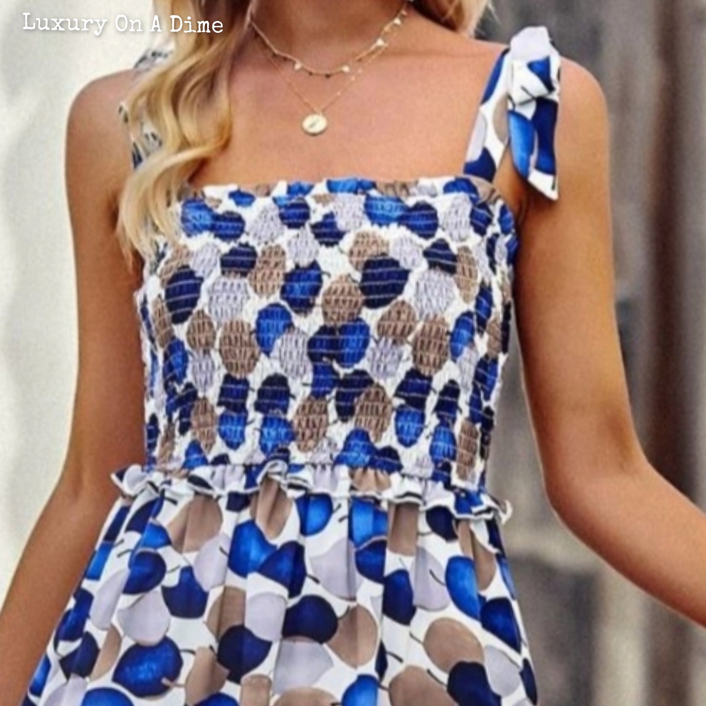 Colorful Bright Print Smocked Bodice Tie Shoulder Summer Midi Dress (5 colors Available)