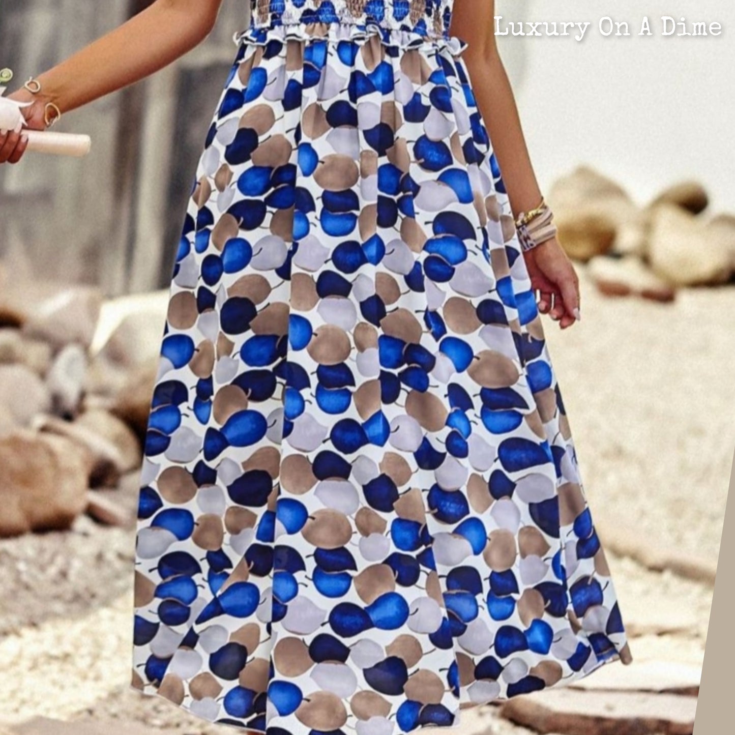 Colorful Bright Print Smocked Bodice Tie Shoulder Summer Midi Dress (5 colors Available)