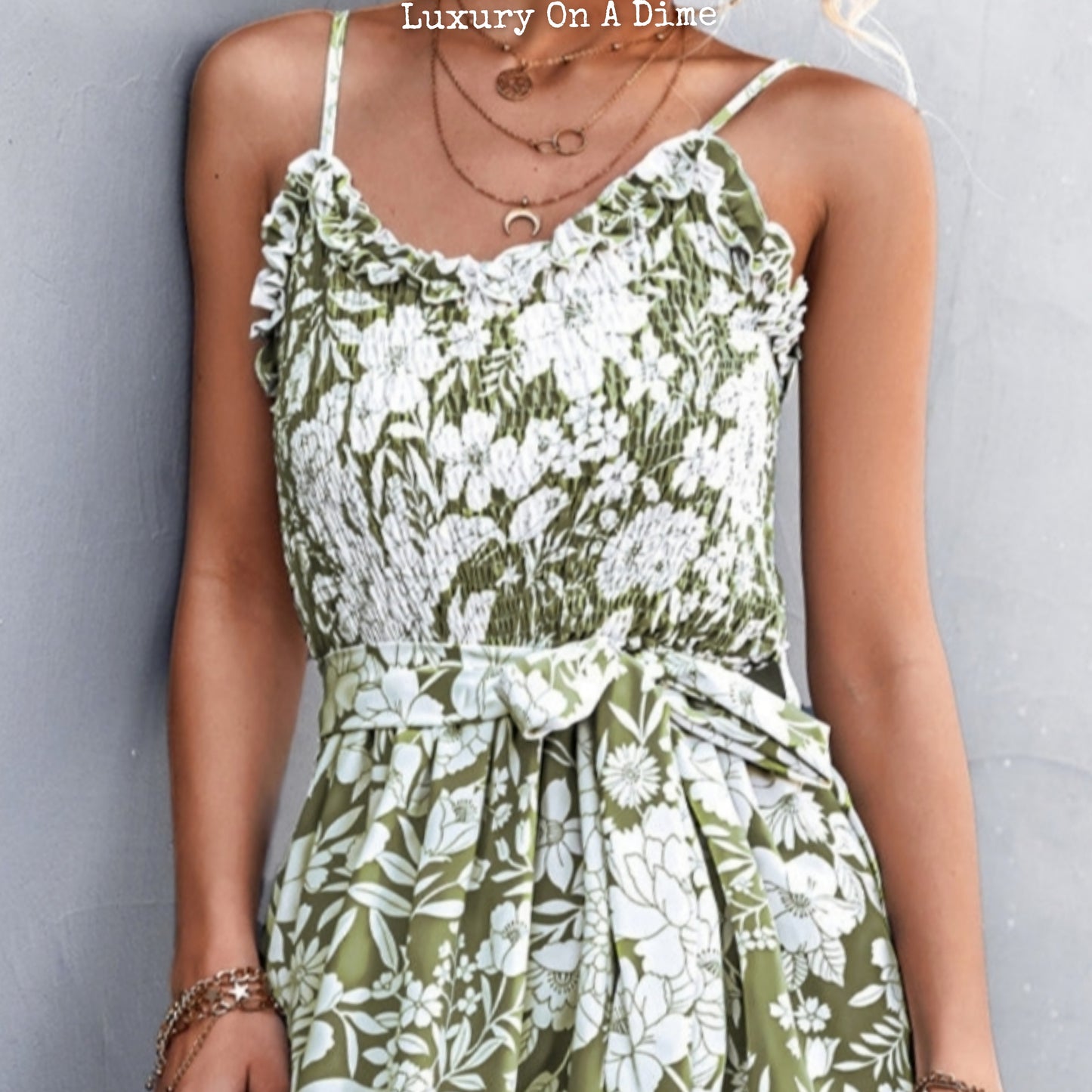 Chic Floral Ruffle Tie Belt Midi Summer Dress