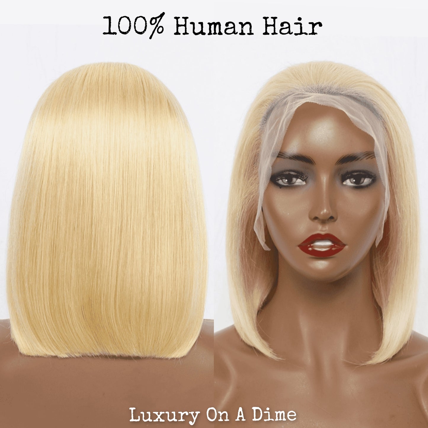 HUMAN HAIR 12" Blonde 165g Lace Front Wig Thick 150% Density Shoulder Length Bob