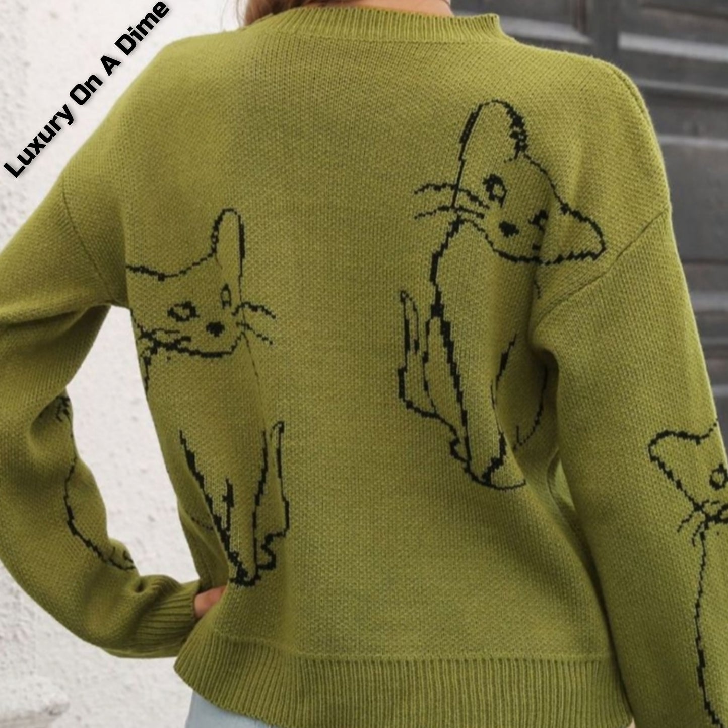 Kitty Cat Knit Round Neck Long Sleeve Pullover Sweater