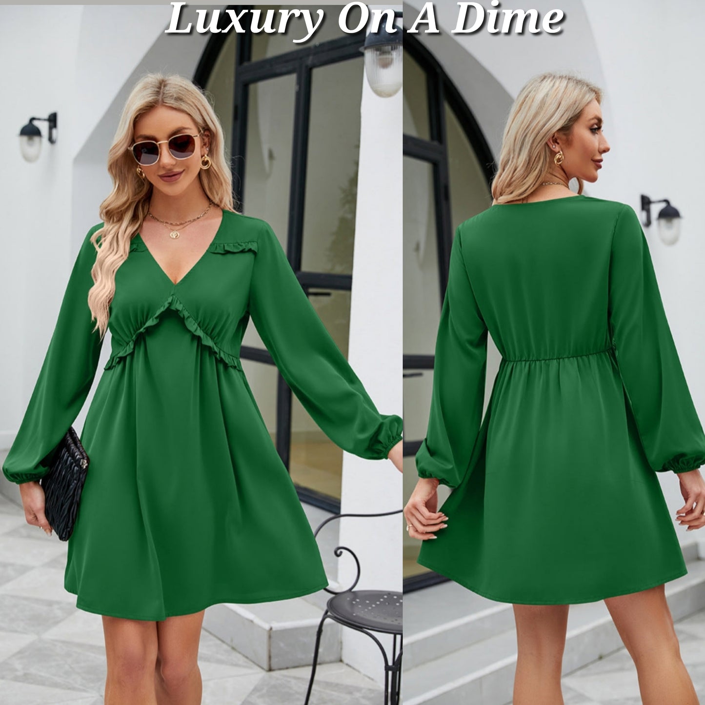 ALL RUFFLED UP V-Neck Frill Long Sleeve Mini Dress