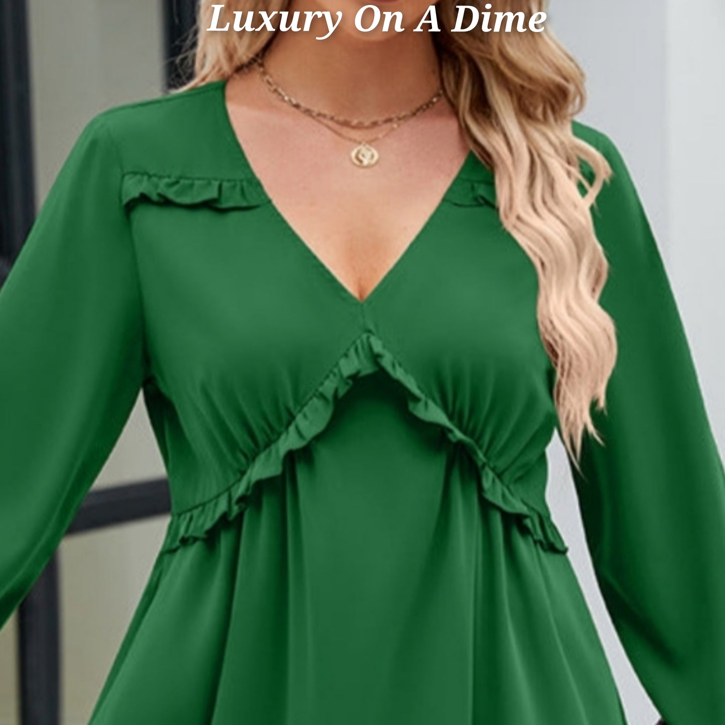 ALL RUFFLED UP V-Neck Frill Long Sleeve Mini Dress