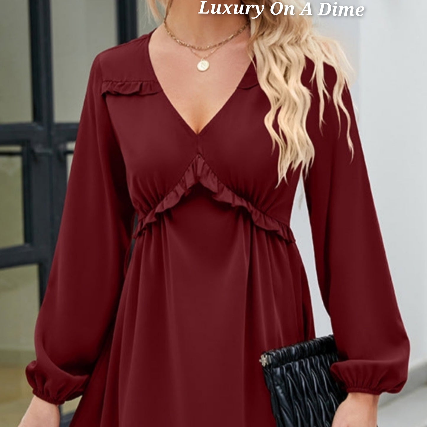 ALL RUFFLED UP V-Neck Frill Long Sleeve Mini Dress