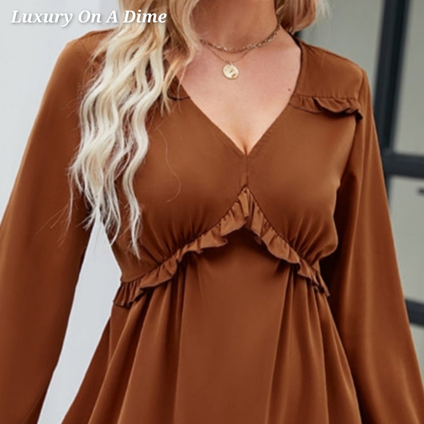 ALL RUFFLED UP V-Neck Frill Long Sleeve Mini Dress