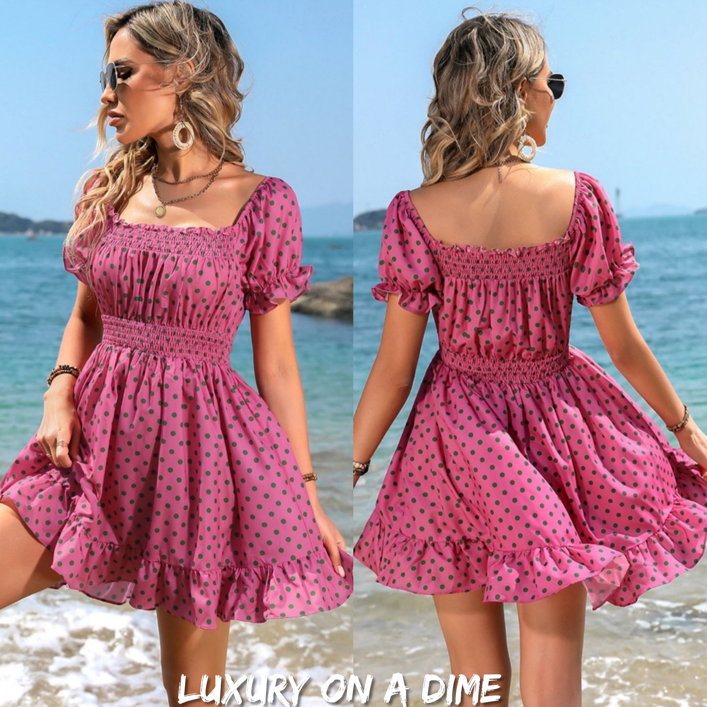 Ruffle Accent Smocked Chest and Waist Babydoll Mini Dress