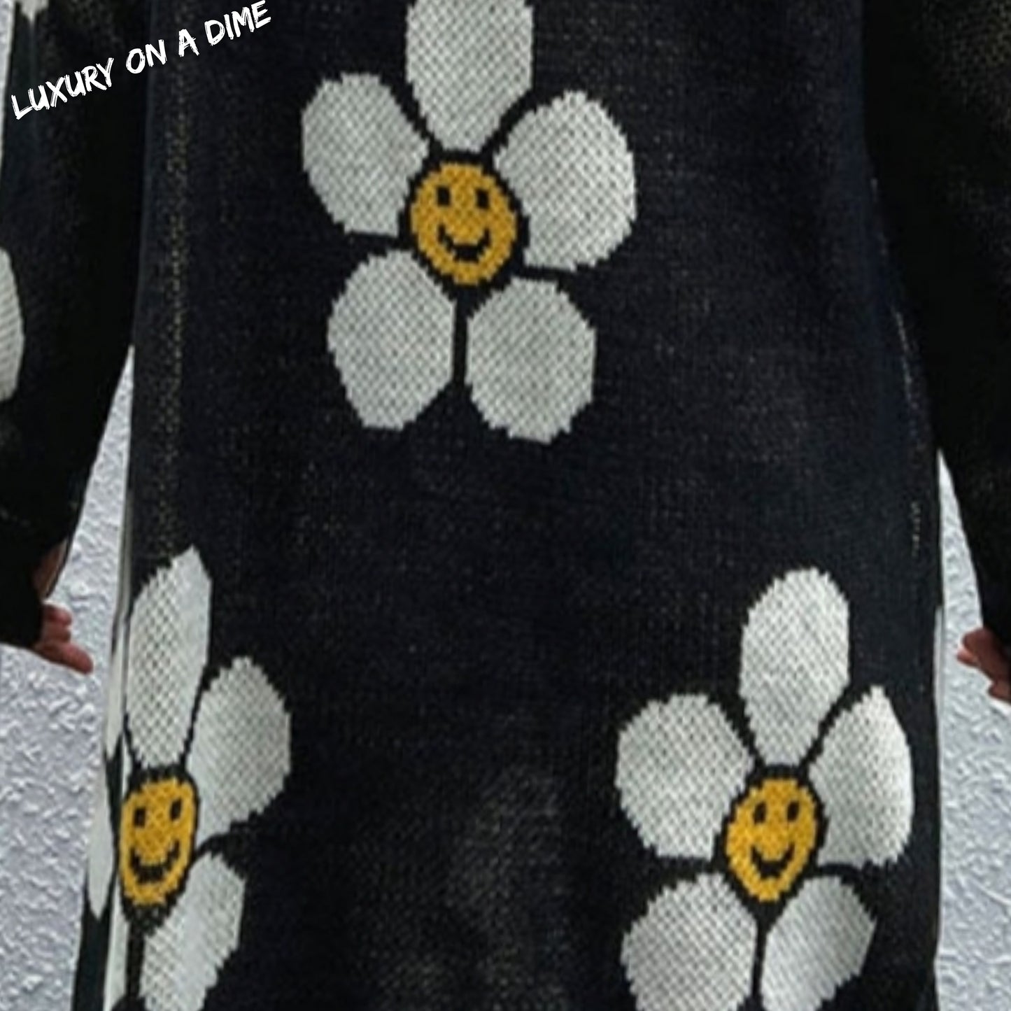 Daisy Smiley Face Button Down Longline Knit Cardigan
