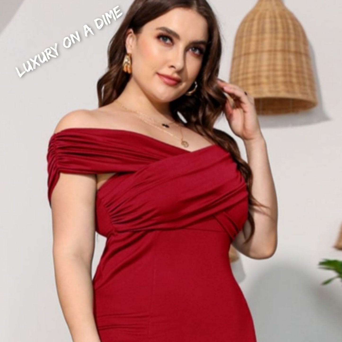 Wrap Crossover Bodice Formal Off-Shoulder High Slit Maxi Party Dress (Plus Size Only)