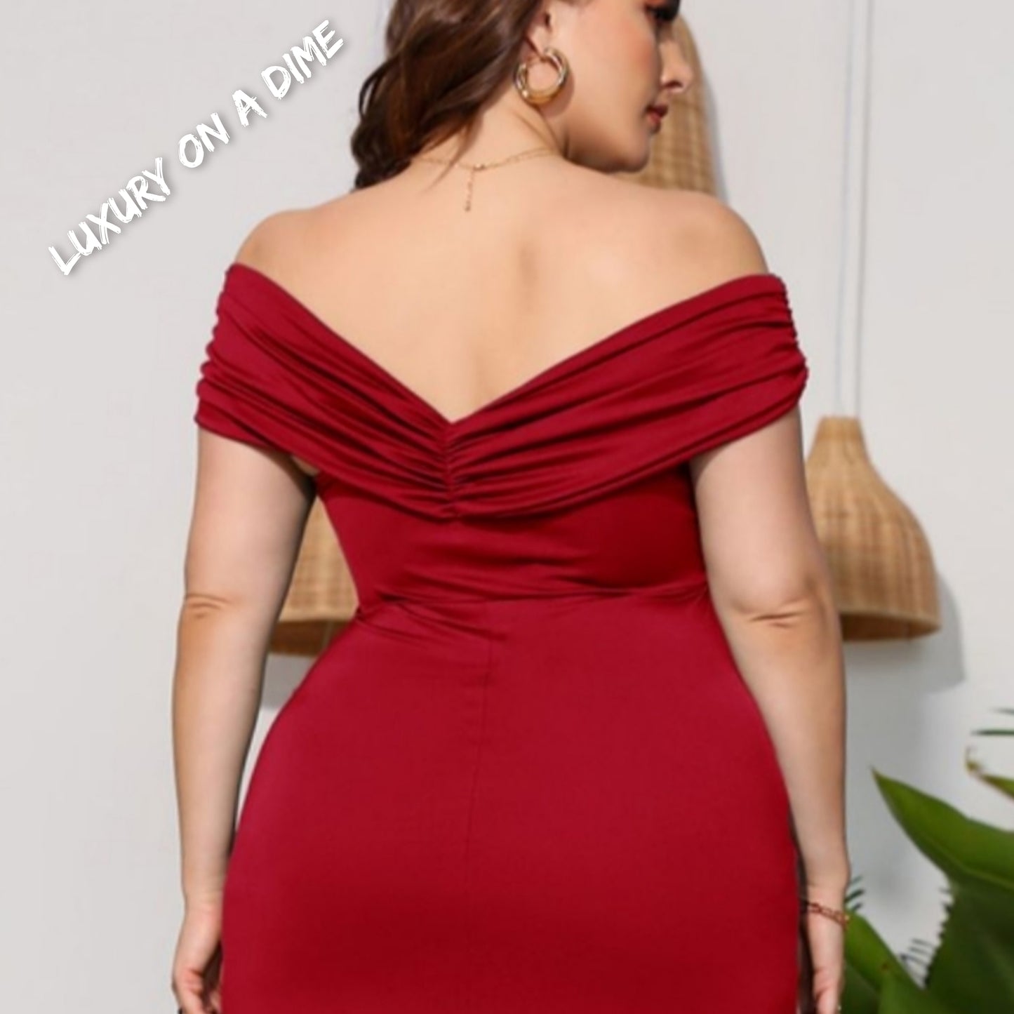 Wrap Crossover Bodice Formal Off-Shoulder High Slit Maxi Party Dress (Plus Size Only)