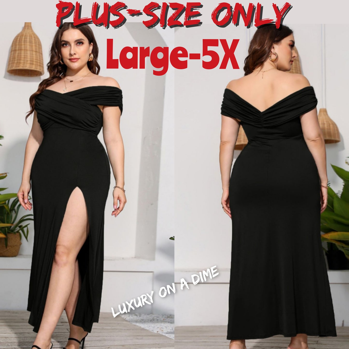 Wrap Crossover Bodice Formal Off-Shoulder High Slit Maxi Party Dress (Plus Size Only)