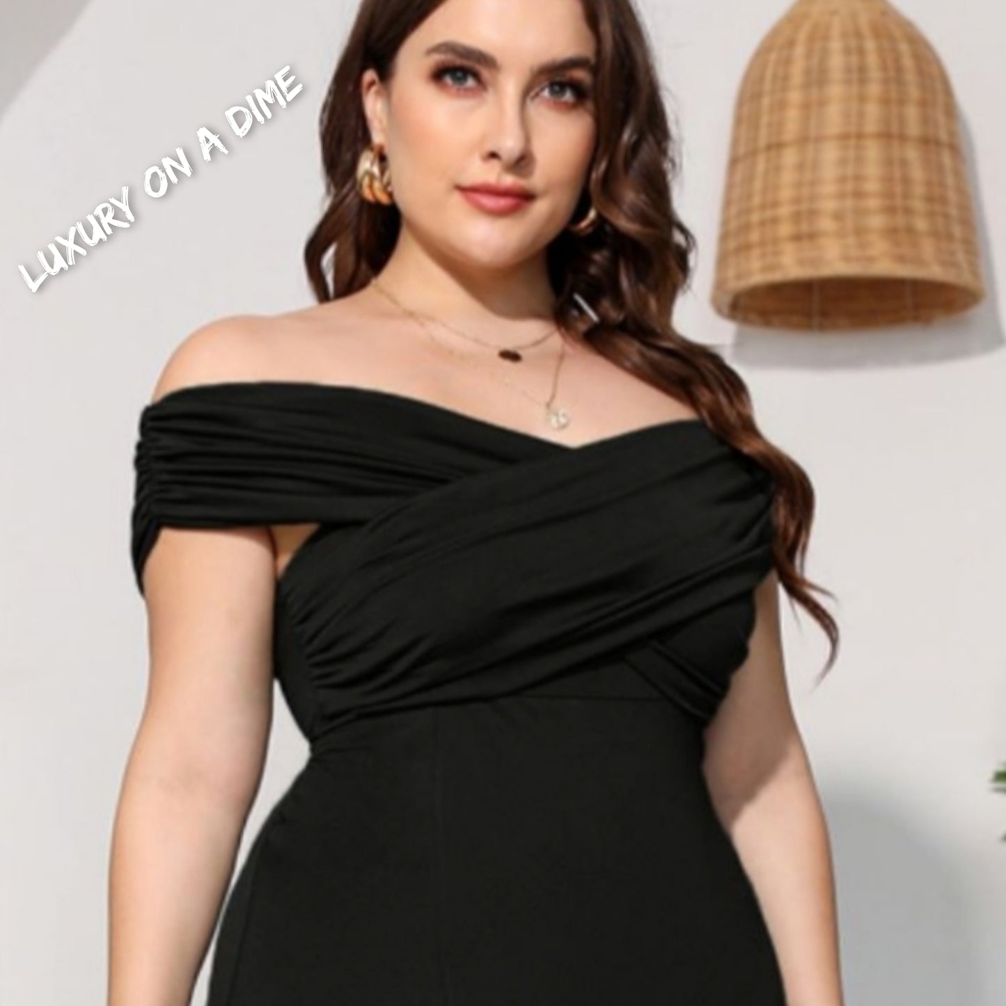 Wrap Crossover Bodice Formal Off-Shoulder High Slit Maxi Party Dress (Plus Size Only)