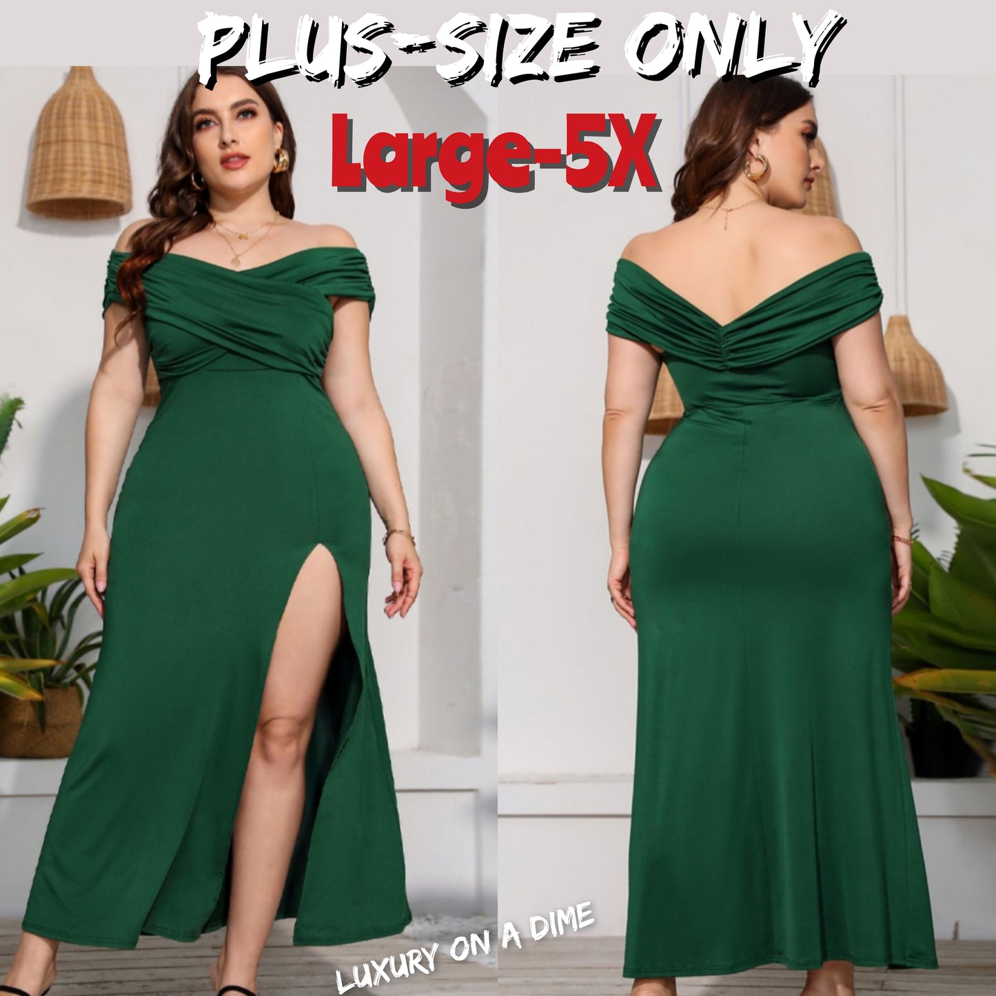 Wrap Crossover Bodice Formal Off-Shoulder High Slit Maxi Party Dress (Plus Size Only)