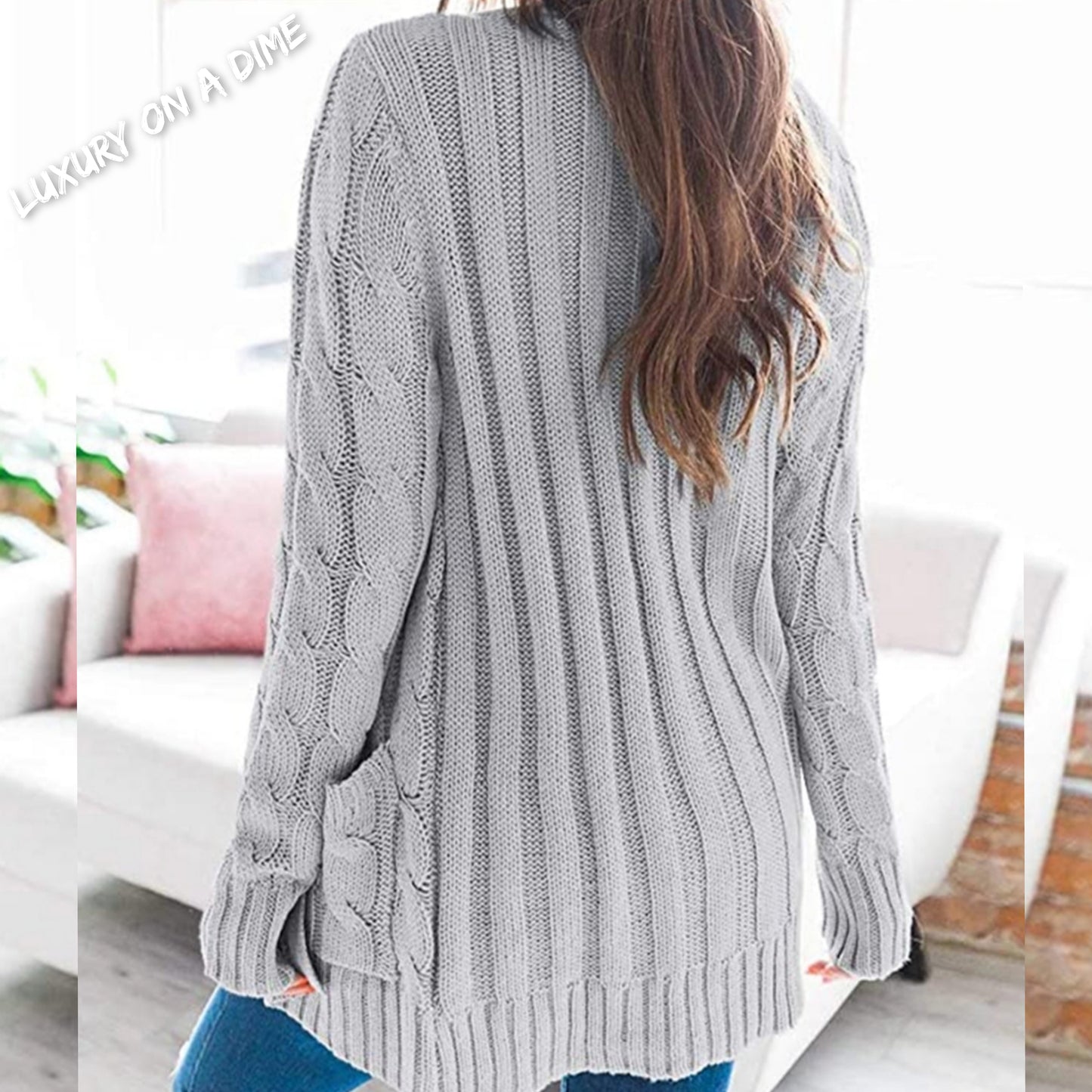 Classic Cable-Knit Buttoned Oversized Cardigan Patch Pockets