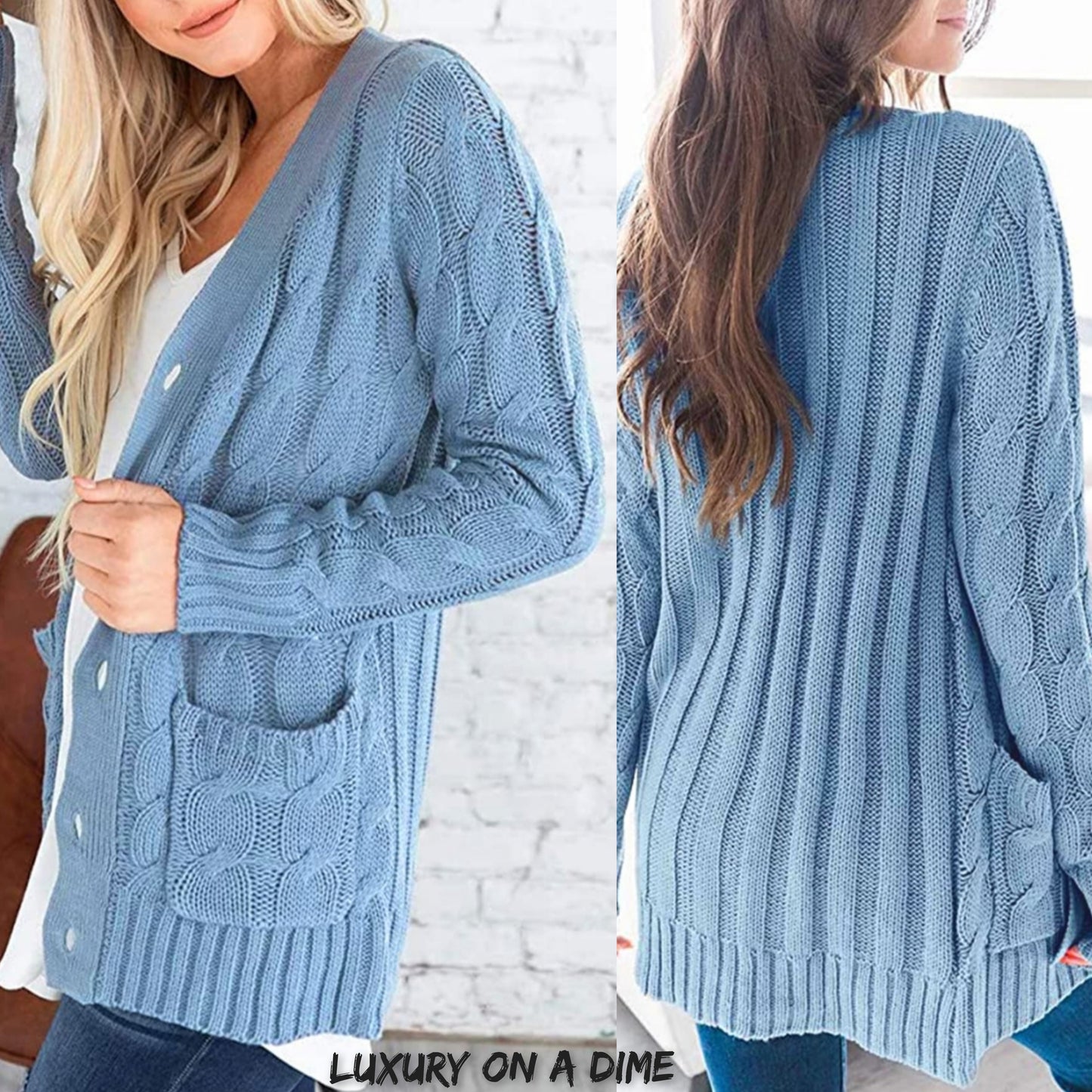 Classic Cable-Knit Buttoned Oversized Cardigan Patch Pockets