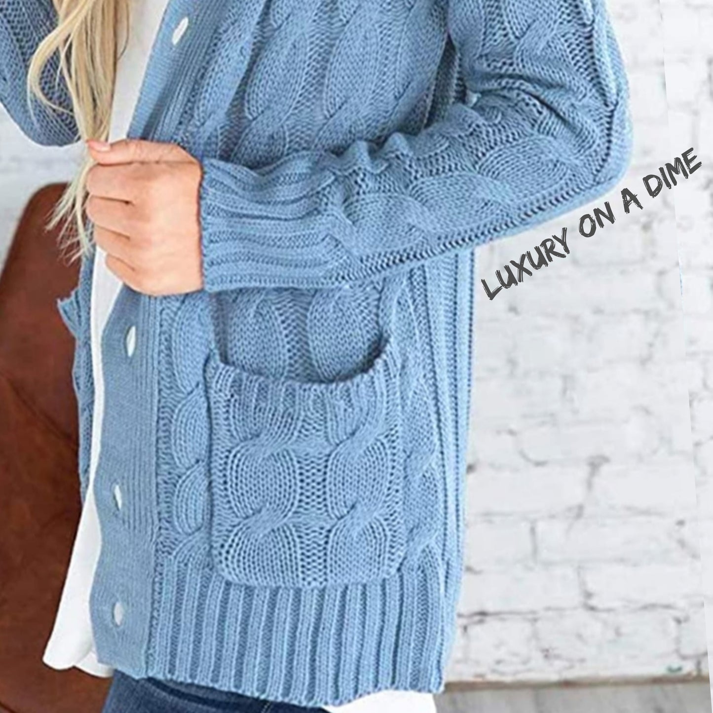 Classic Cable-Knit Buttoned Oversized Cardigan Patch Pockets