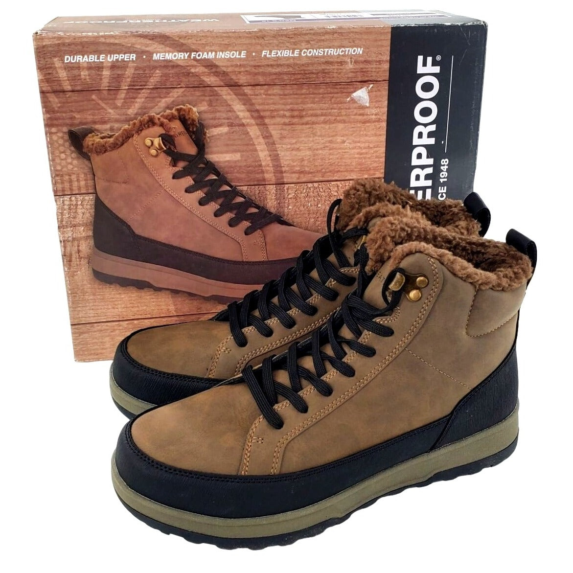 Weatherproof Men Winter Boots Logjam Shearling Lace-up Outdoor Snow Shoes