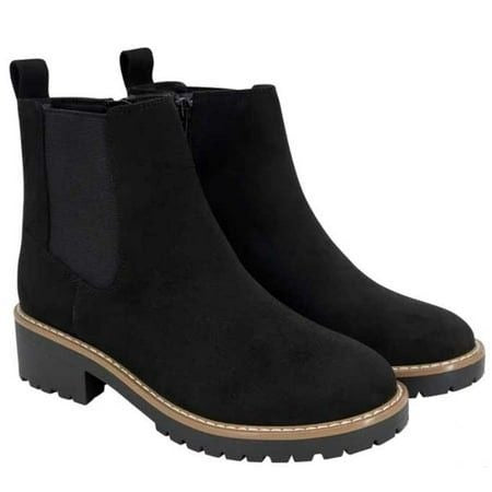 Kensie Kayla Chelsea Boots Faux Suede Zipper Ankle Bootie Chunky Shoes Black
