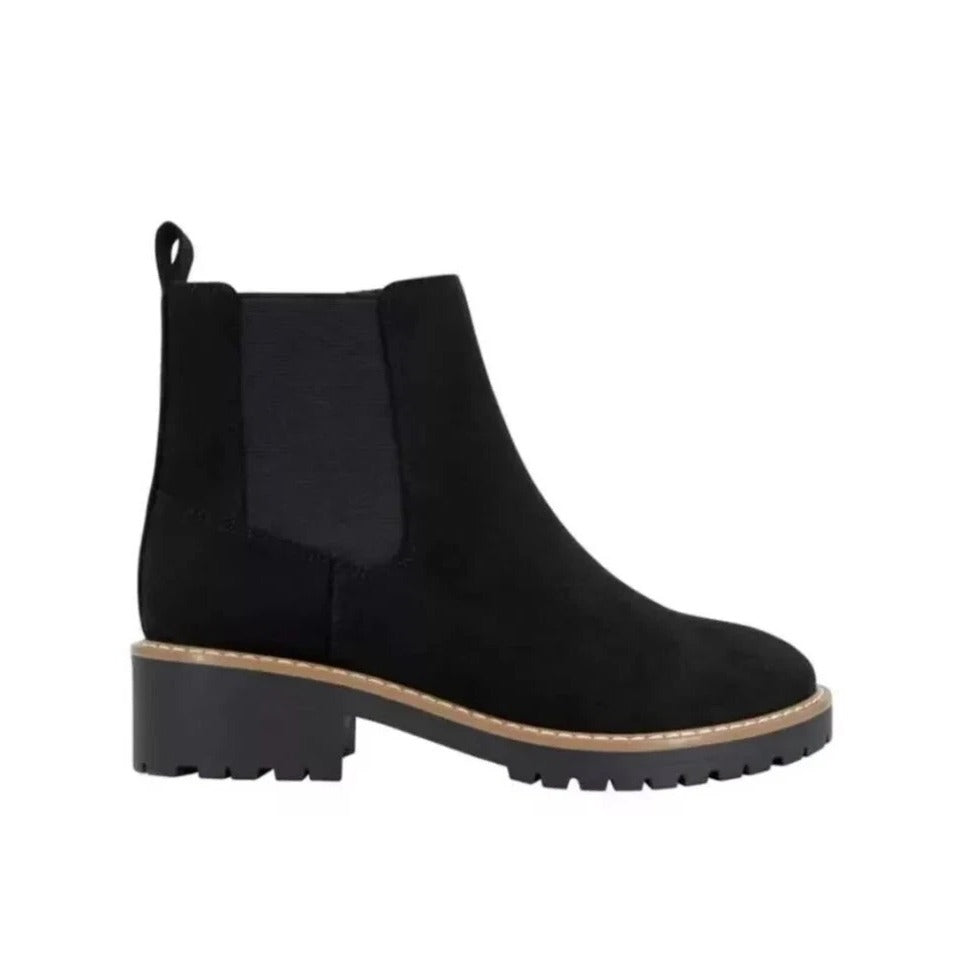 Kensie Kayla Chelsea Boots Faux Suede Zipper Ankle Bootie Chunky Shoes Black