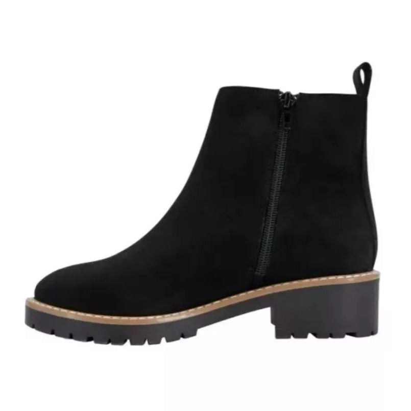 Kensie Kayla Chelsea Boots Faux Suede Zipper Ankle Bootie Chunky Shoes Black