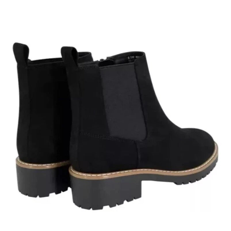 Kensie Kayla Chelsea Boots Faux Suede Zipper Ankle Bootie Chunky Shoes Black