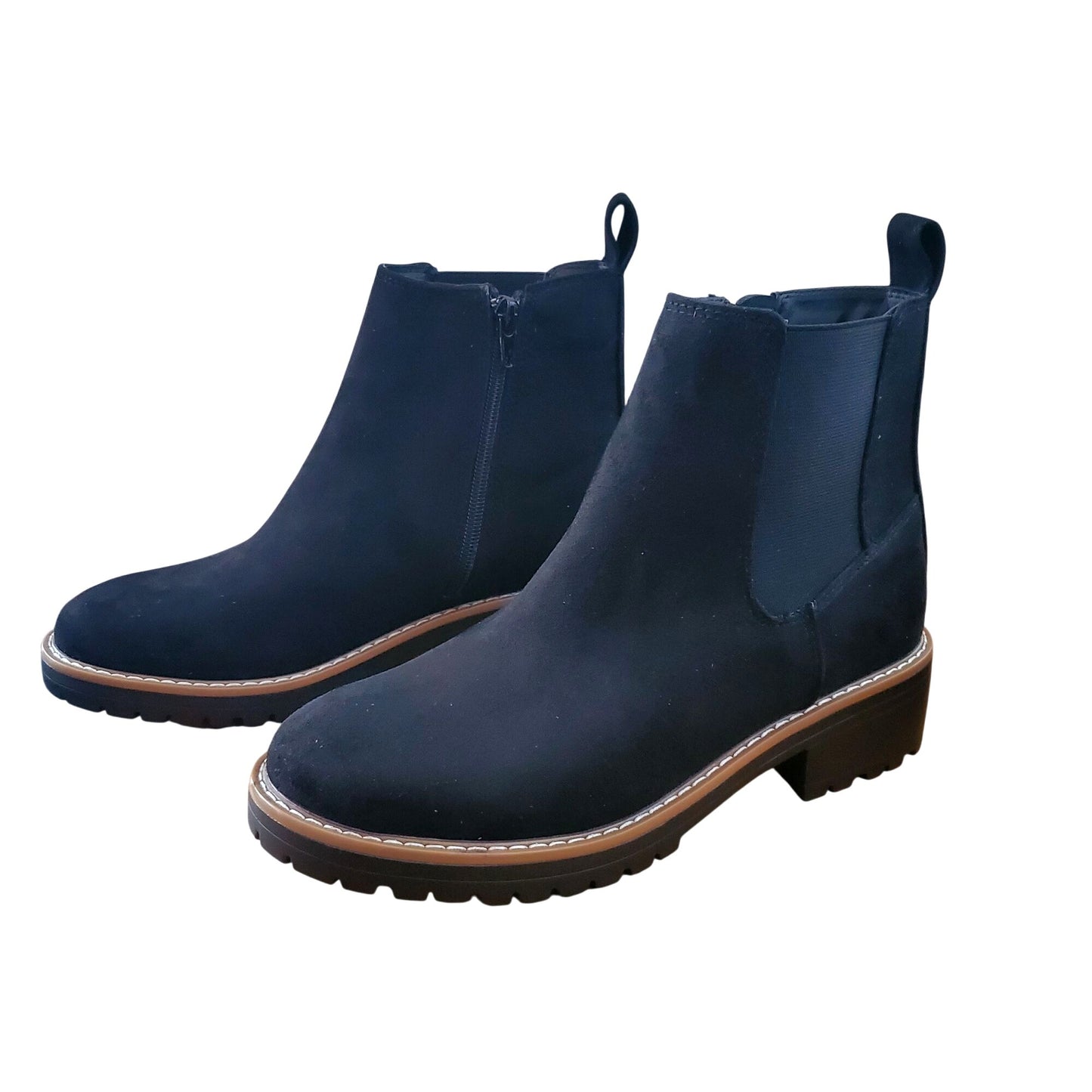 Kensie Kayla Chelsea Boots Faux Suede Zipper Ankle Bootie Chunky Shoes Black