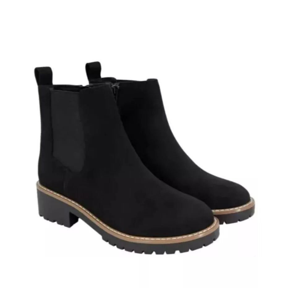Kensie Kayla Chelsea Boots Faux Suede Zipper Ankle Bootie Chunky Shoes Black