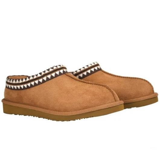 Kirkland Unisex Men Women Suede Sheepskin Slip-on Shearling Slippers Embroidered Shoes