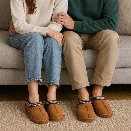 Kirkland Unisex Men Women Suede Sheepskin Slip-on Shearling Slippers Embroidered Shoes