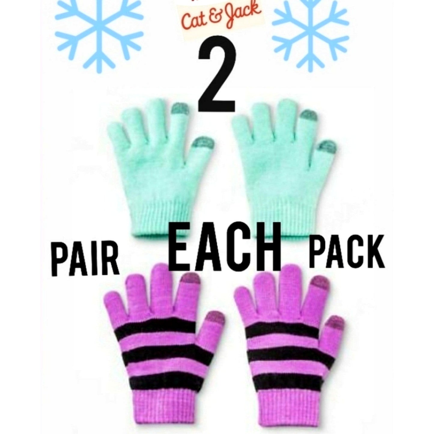 Cat & Jack 2-pack Girls Winter Kids Gloves Tech-Touch Outdoor Snow Mittens