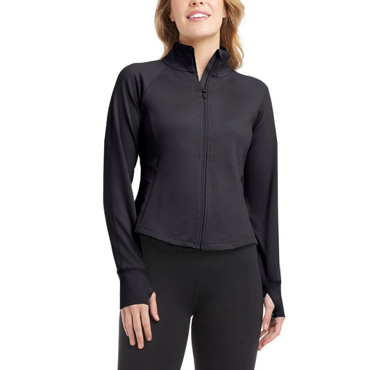 Jockey Women's Yoga Jacket Tulip Hem Athletic Running Pockets Activewear Thumb Hole Black