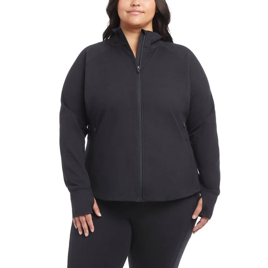 Jockey Women's Yoga Jacket Tulip Hem Athletic Running Pockets Activewear Thumb Hole Black