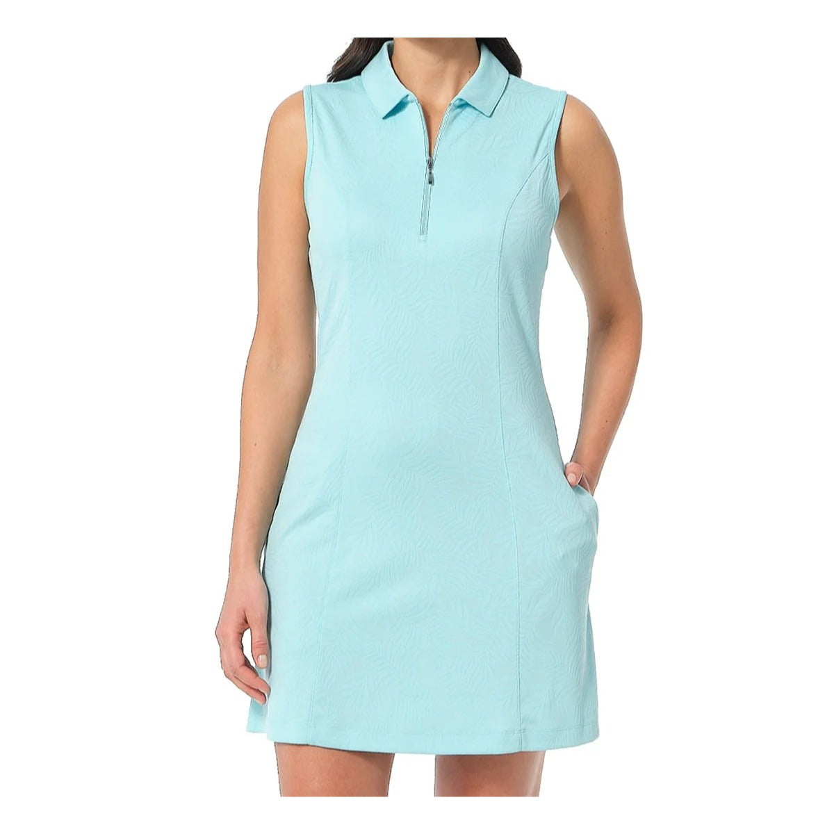 Greg Norman Dress Sporty Quarter Zip Mini Sleeveless Palm Texture Athleisure