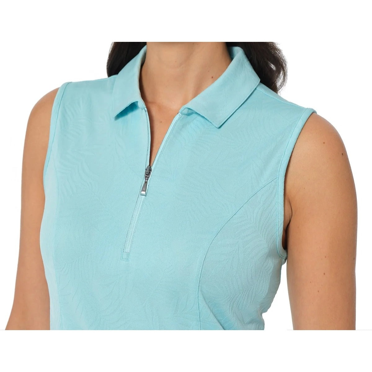 Greg Norman Dress Sporty Quarter Zip Mini Sleeveless Palm Texture Athleisure