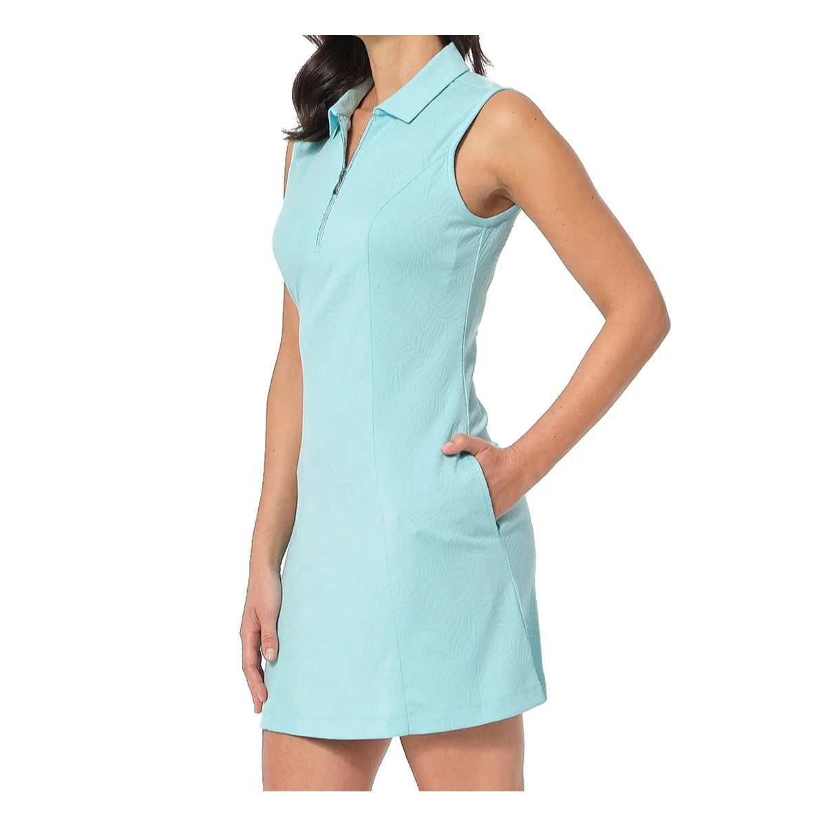 Greg Norman Dress Sporty Quarter Zip Mini Sleeveless Palm Texture Athleisure