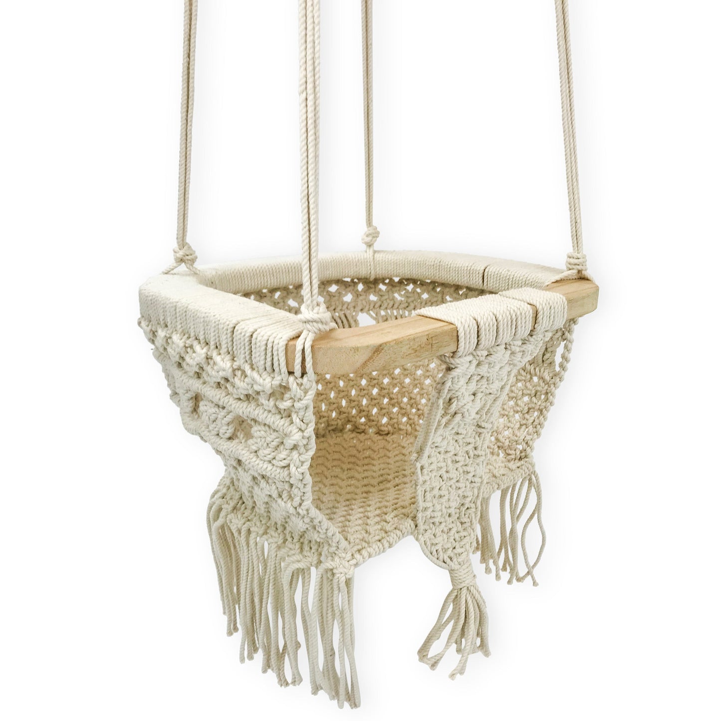 Finn + Emma Macrame Hanging Baby Swing Handmade Boho Home Room