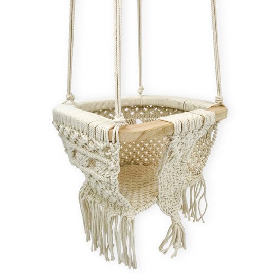 Finn + Emma Macrame Hanging Baby Swing Handmade Boho Home Room