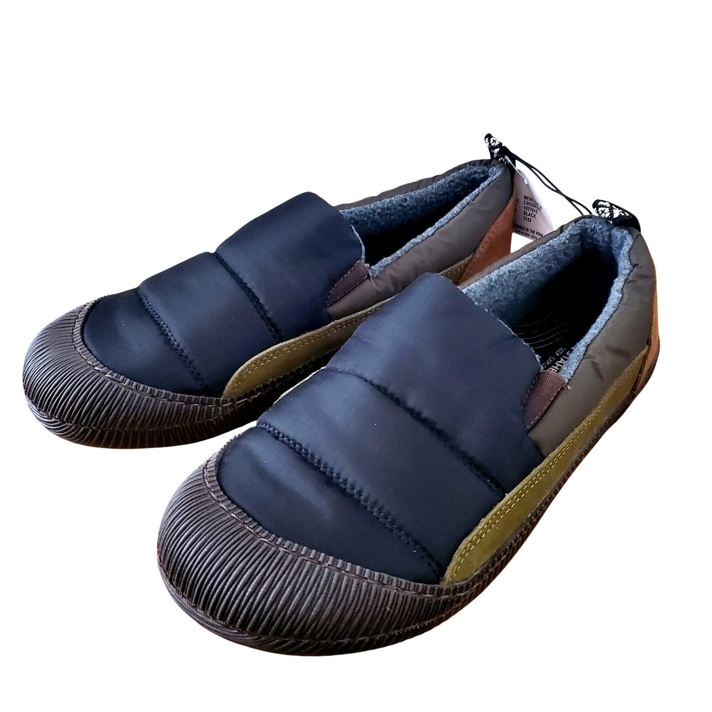 Staheekum Mens Puff Slip-On Shoes Suede Water-Repellent Quilted Outdoor Black