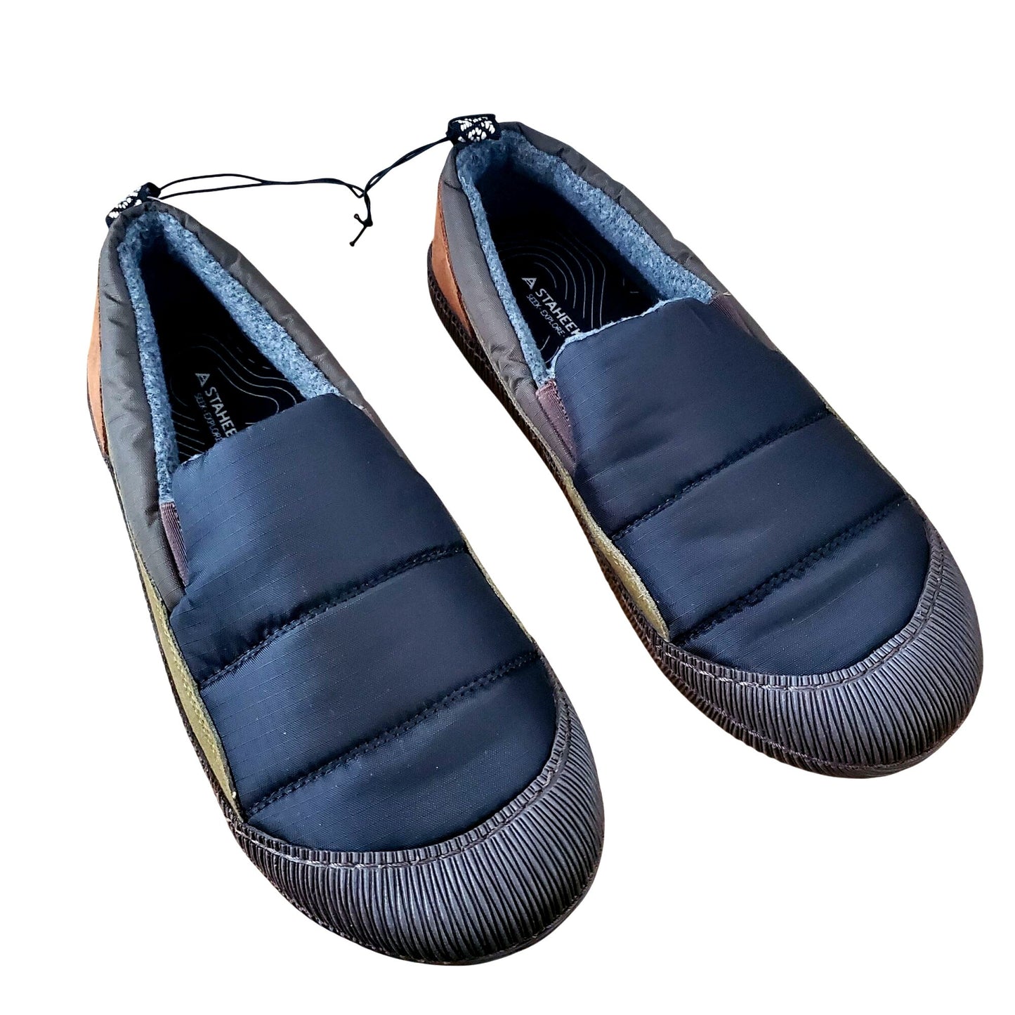 Staheekum Mens Puff Slip-On Shoes Suede Water-Repellent Quilted Outdoor Black