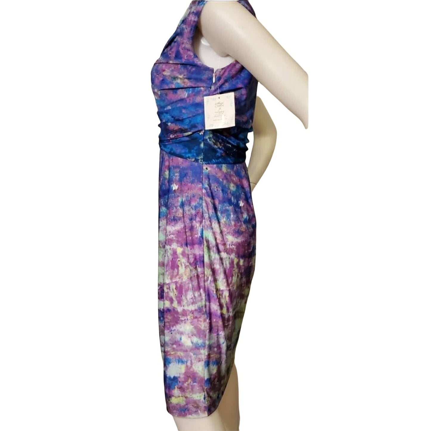 Suzi Chin Sm Y2k Dress Drape Neck Knee Length Sheath Tie-dye Bodycon Dead Stock